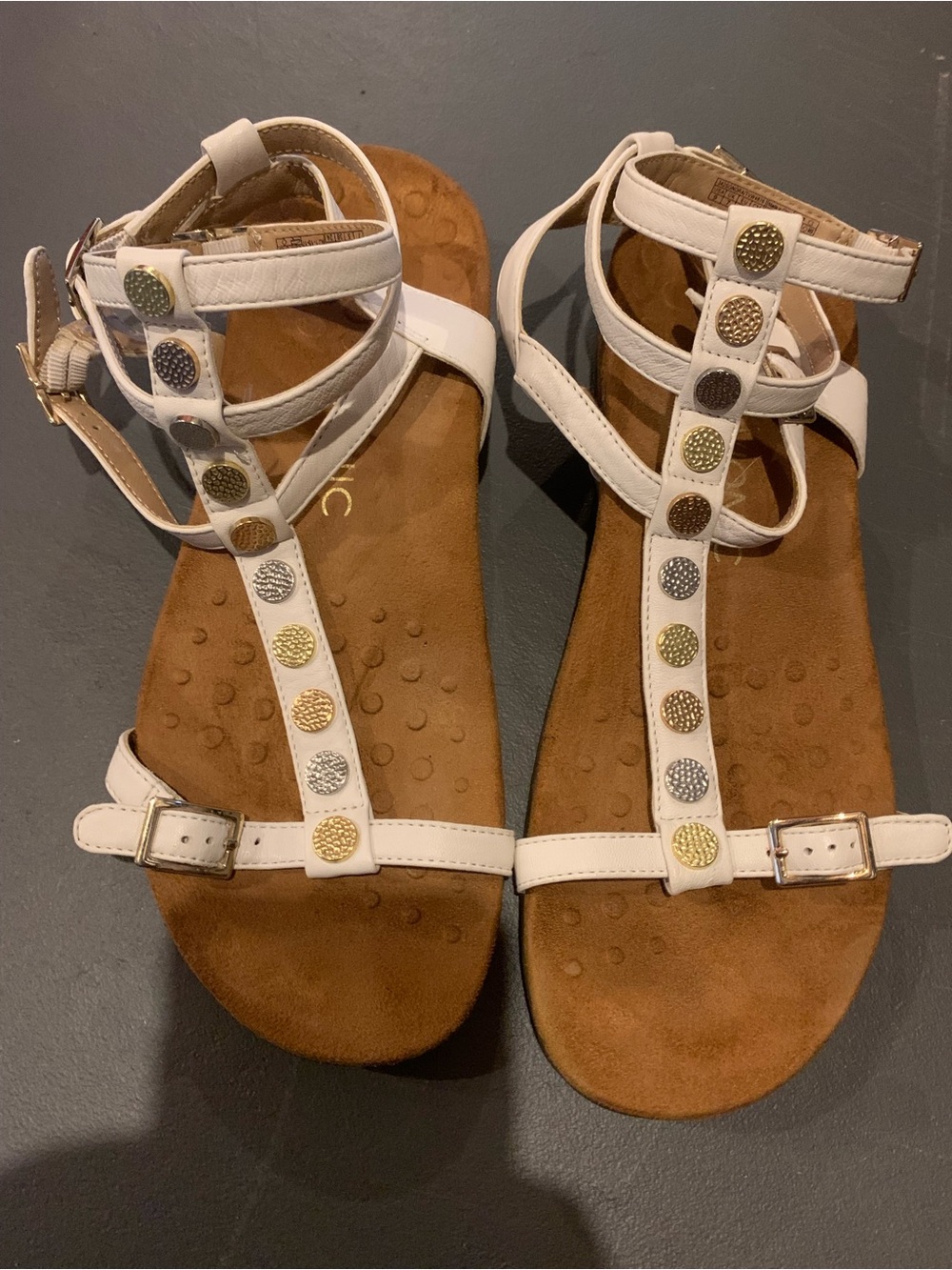 Vionic Strappy Gladiator Women’s White T-Strap Studded Sandals